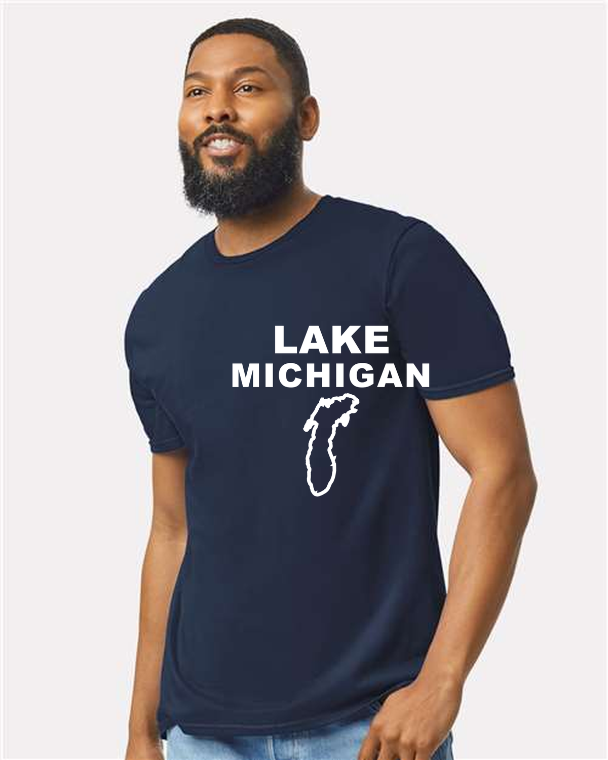 Lake Michigan - Stacked Block T-Shirt, Navy