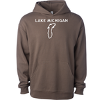 Lake Michigan - Trebuchet Outline Hoodie, Clay