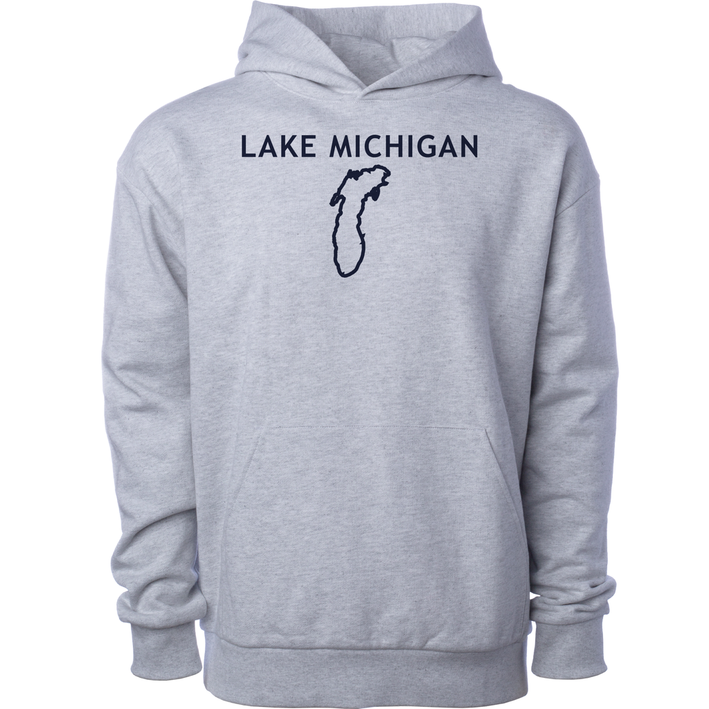 Lake Michigan - Trebuchet Outline Hoodie, Grey Heather
