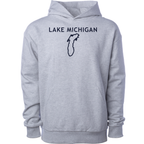 Lake Michigan - Trebuchet Outline Hoodie, Grey Heather