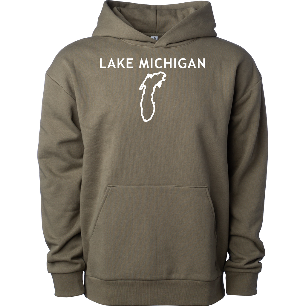 Lake Michigan - Trebuchet Outline Hoodie, Olive