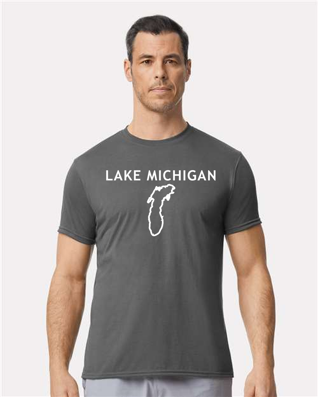 Lake Michigan - Trebuchet Outline T-Shirt, Charcoal