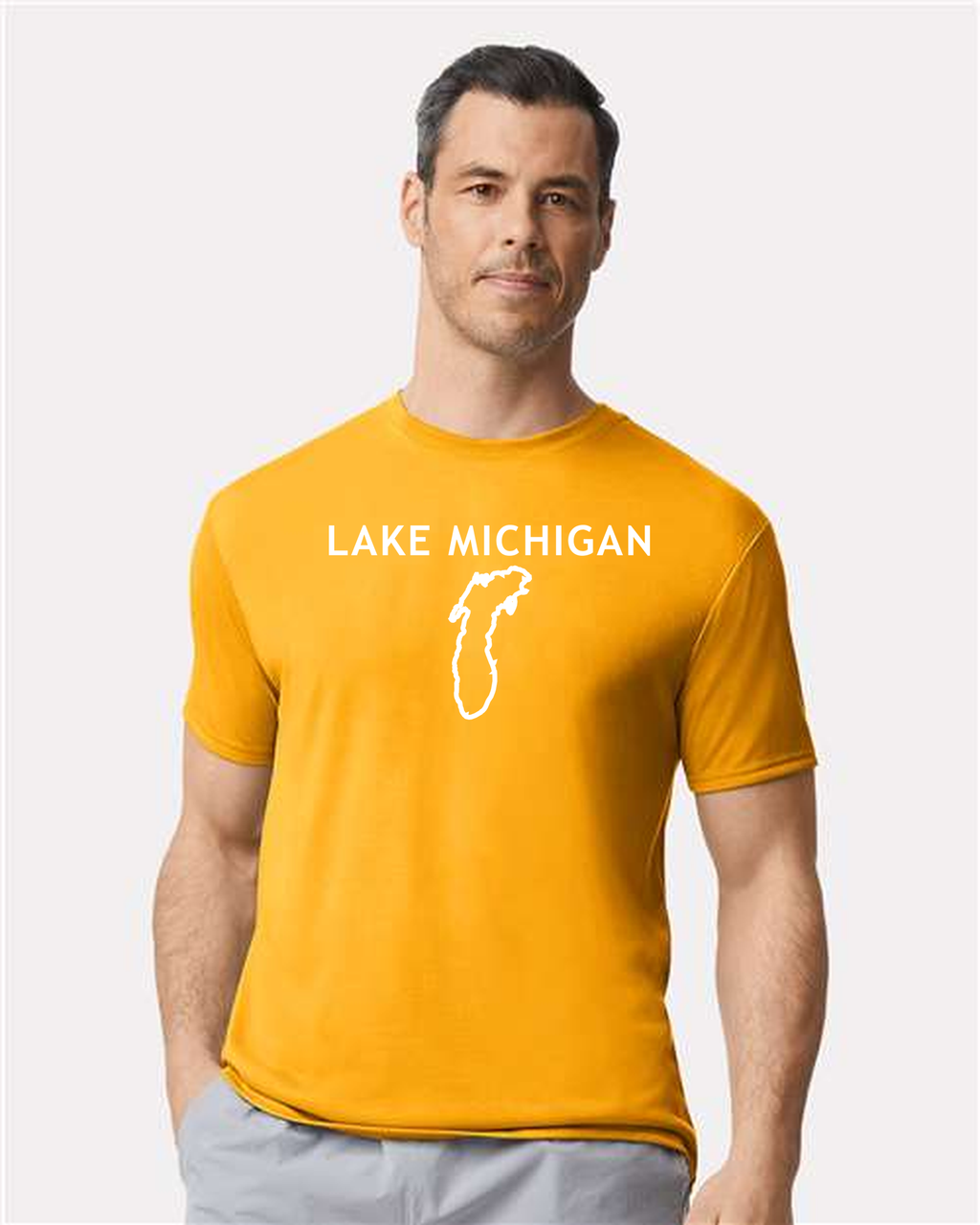 Lake Michigan - Trebuchet Outline T-Shirt, Gold