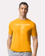 Lake Michigan - Trebuchet Outline T-Shirt, Gold
