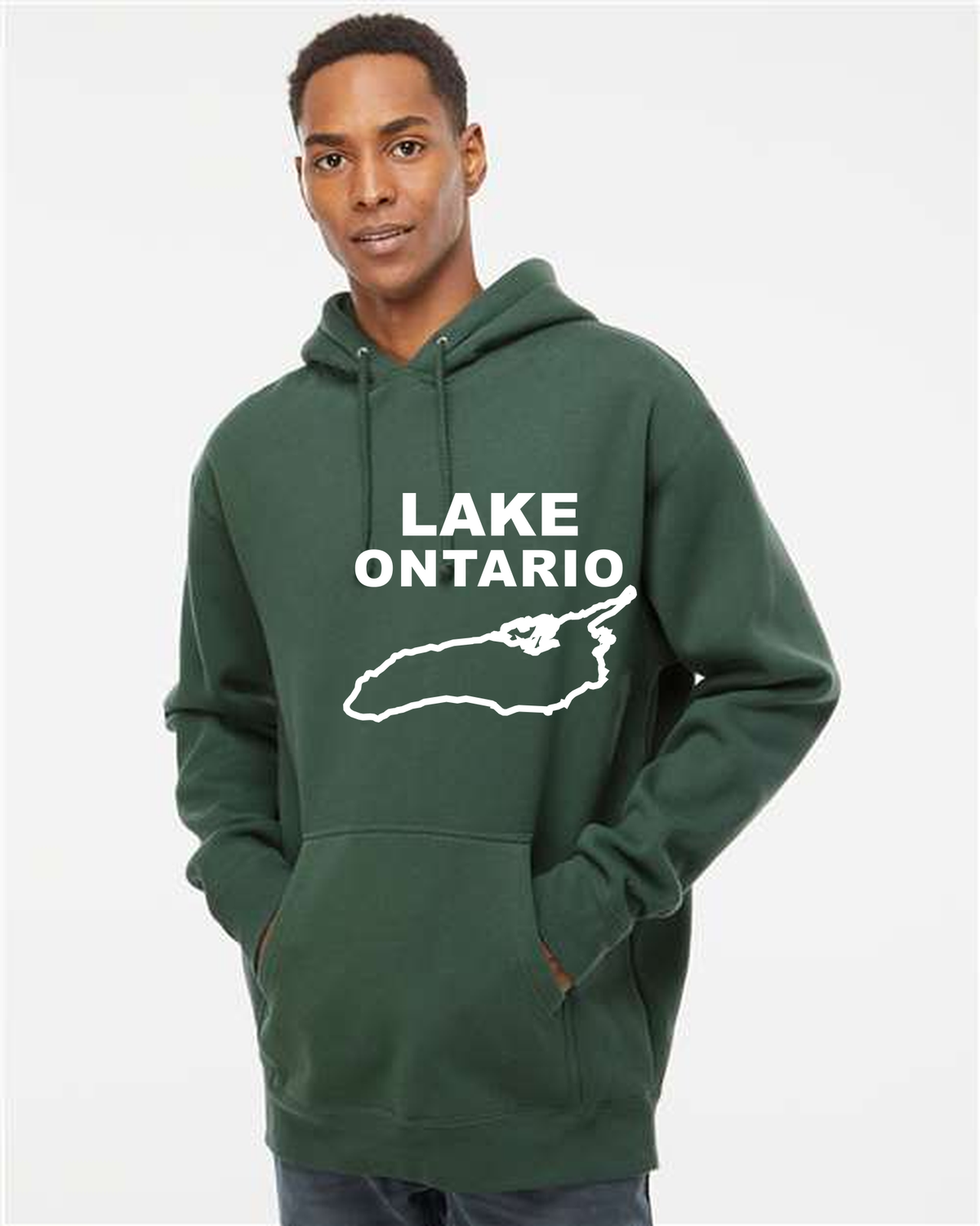 Lake Ontario - Stacked Block Hoodie, Alpine Green
