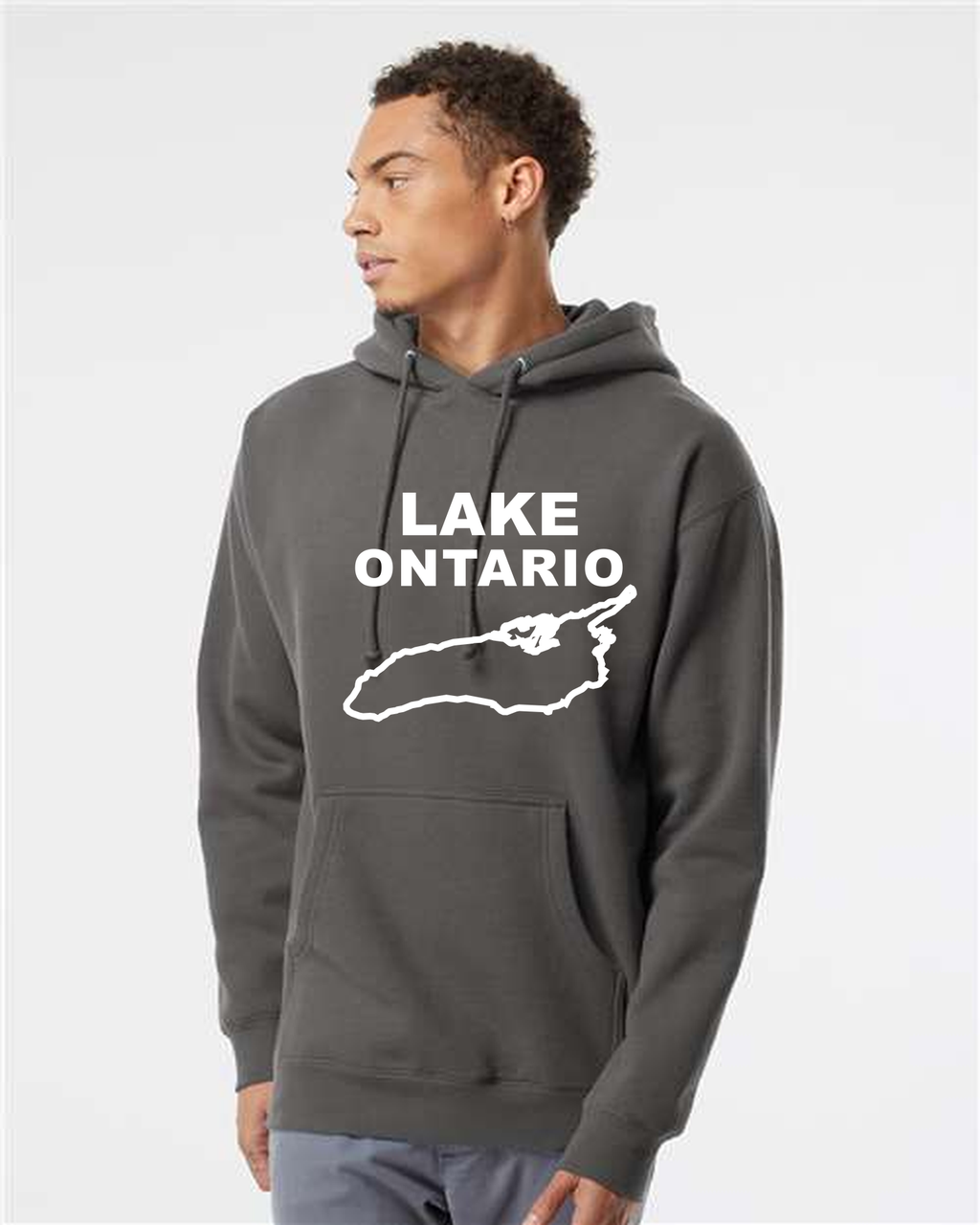Lake Ontario - Stacked Block Hoodie, Charcoal