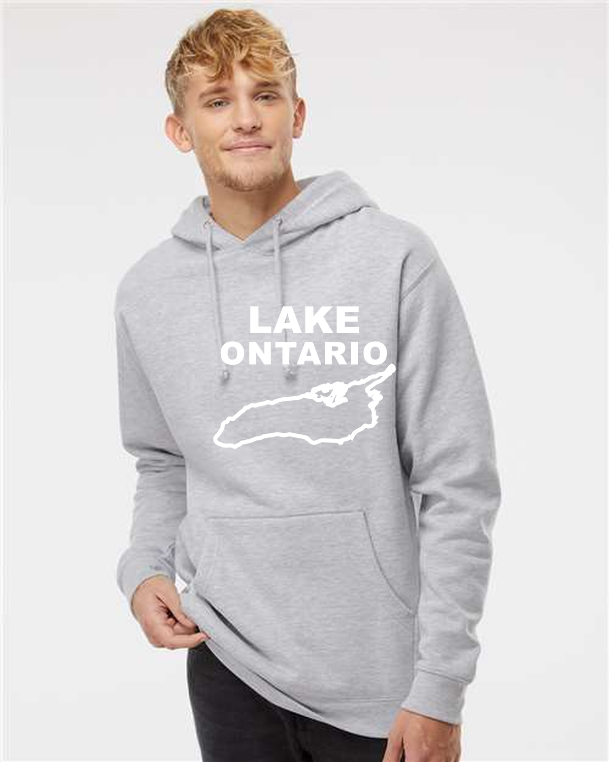 Lake Ontario - Stacked Block Hoodie, Grey Heather