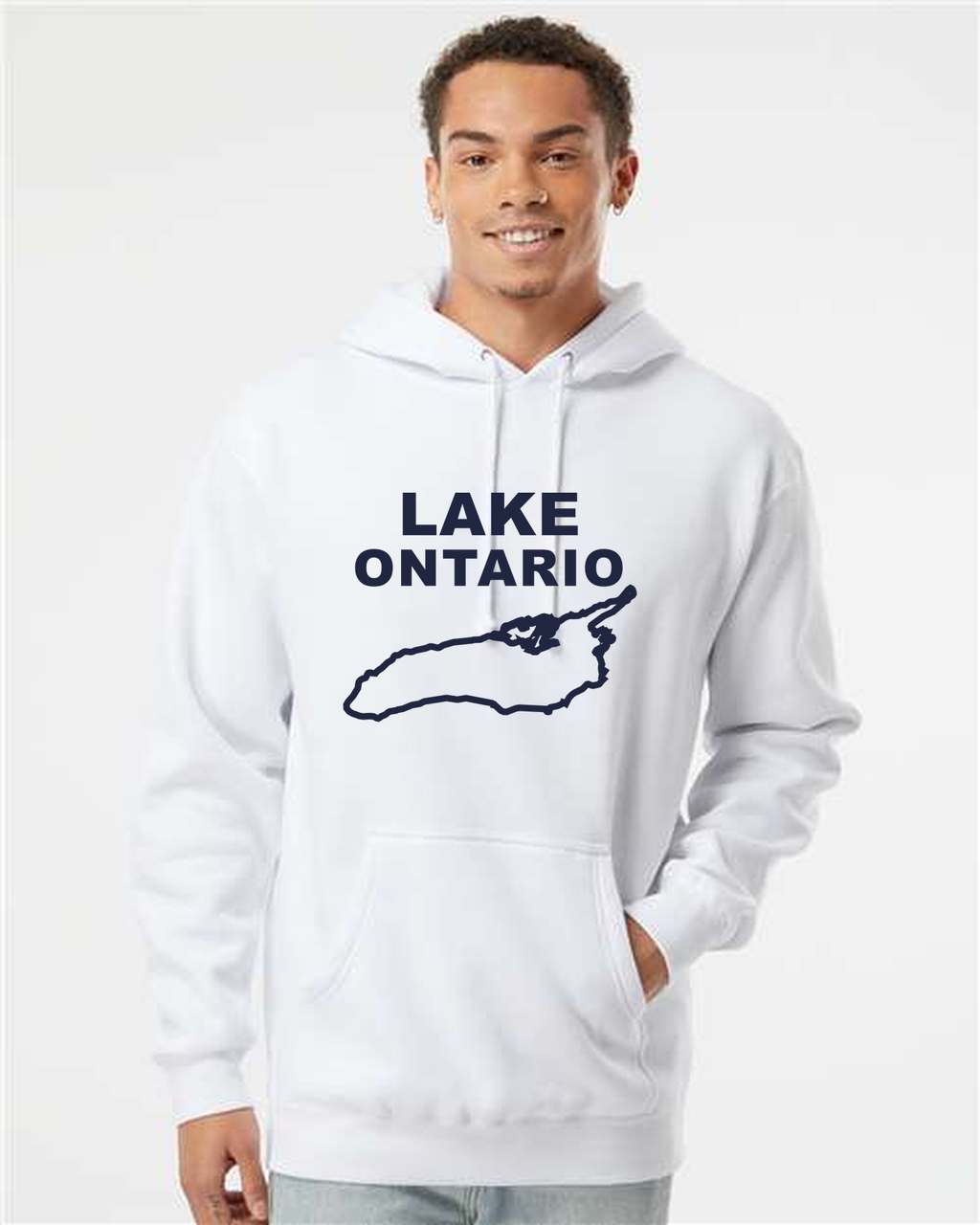 Lake Ontario - Stacked Block Hoodie, White