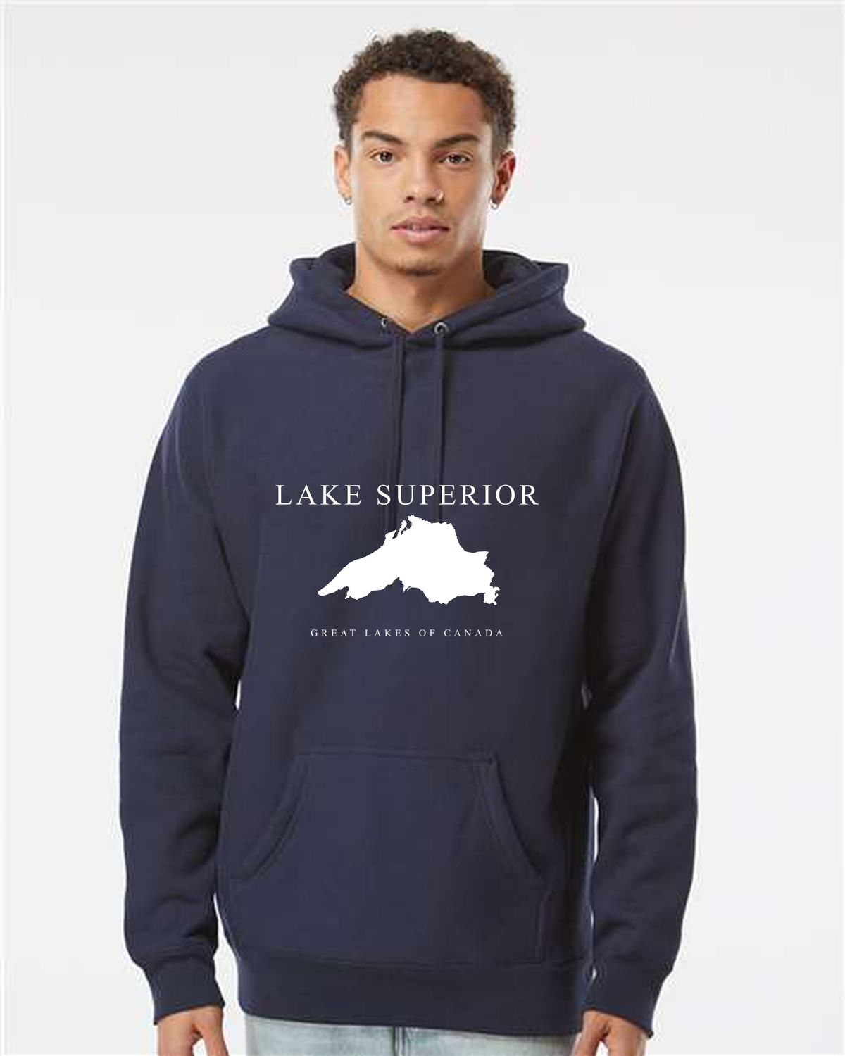 Lake Superior - Engraved Copperplate Hoodie, Classic Navy