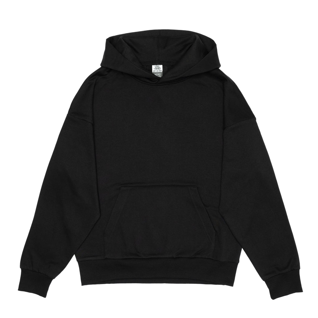 Just Like Hero HERO-2120, Unisex Drop Shoulder Pullover Hoodie, Black