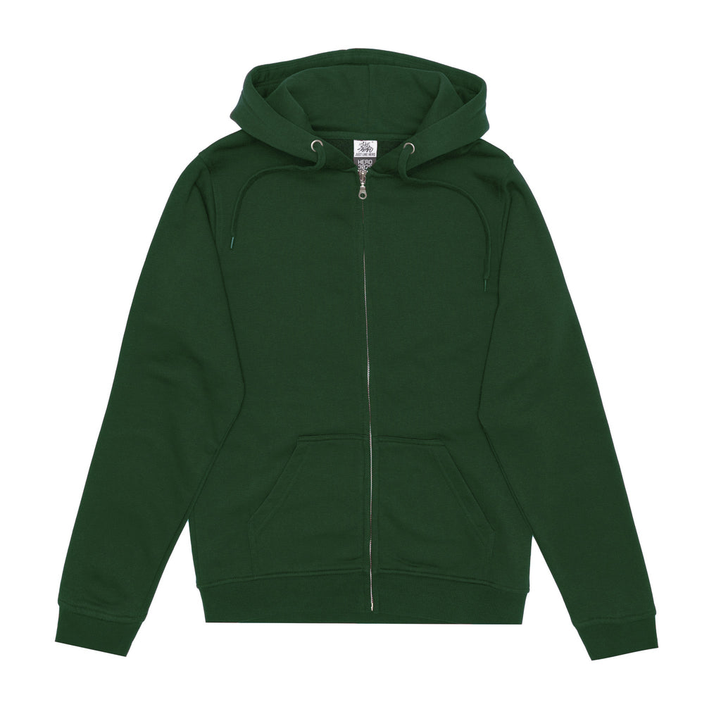 Just Like Hero HERO-3020, Unisex Full Zip Hoodie, Forest Green