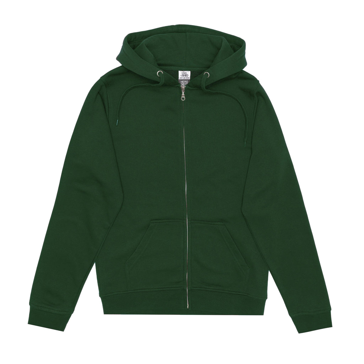 Just Like Hero HERO-3020, Unisex Full Zip Hoodie, Forest Green