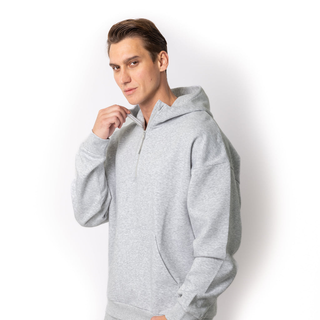 Just Like Hero HERO-4220, Unisex Drop Shoulder 1/2 Zip Hoodie, Ash Heather