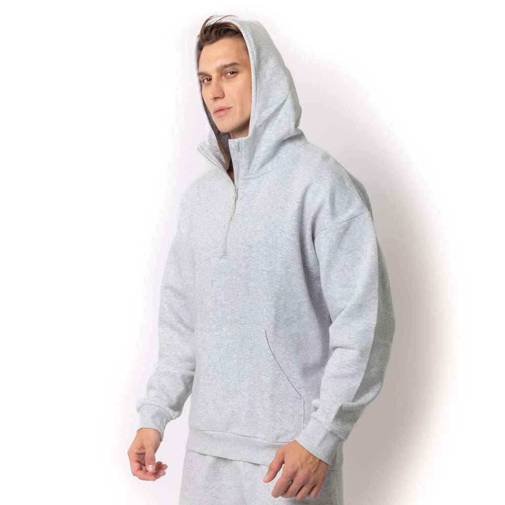 Just Like Hero HERO-4220, Unisex Drop Shoulder 1/2 Zip Hoodie, Ash Heather