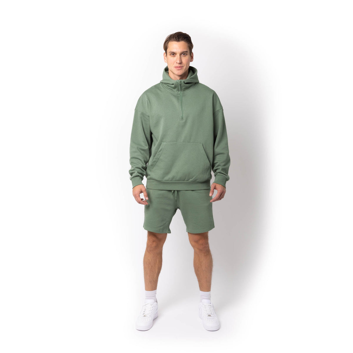 Just Like Hero HERO-4220, Unisex Drop Shoulder 1/2 Zip Hoodie, Dusty Green