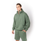 Just Like Hero HERO-4220, Unisex Drop Shoulder 1/2 Zip Hoodie, Dusty Green