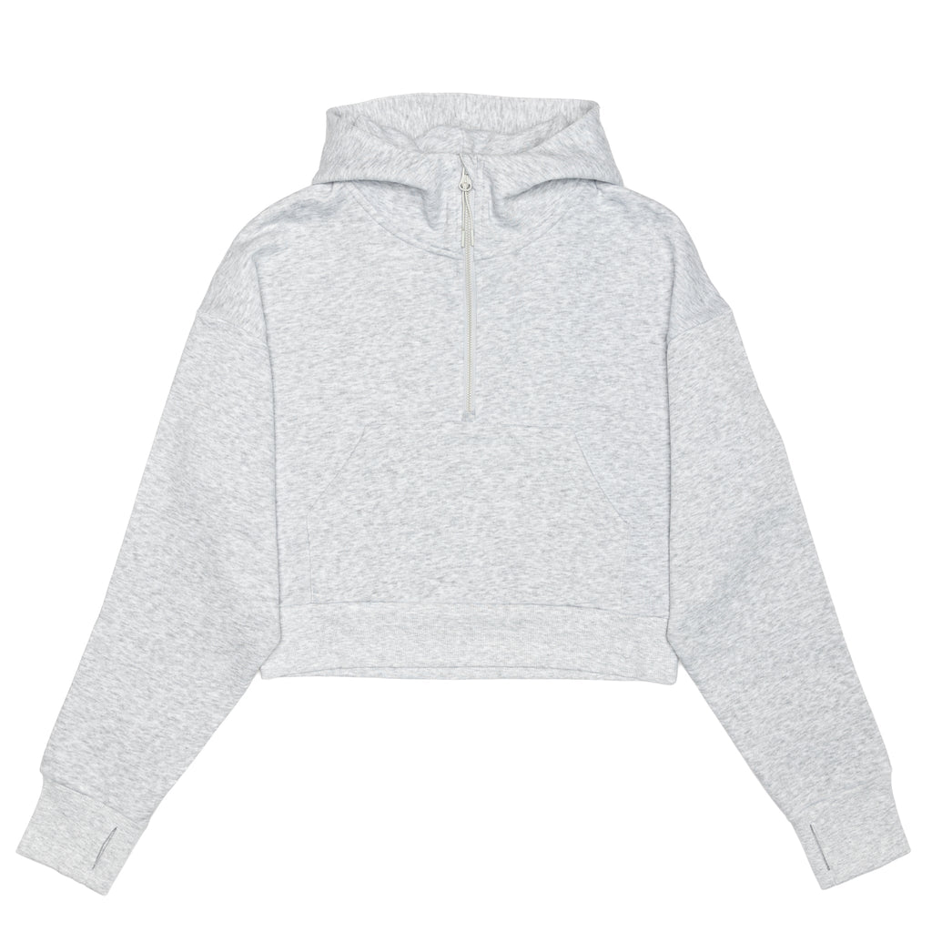Just Like Hero HERO-4220C, Cropped Drop Shoulder 1/2 Zip Hoodie, Ash Heather