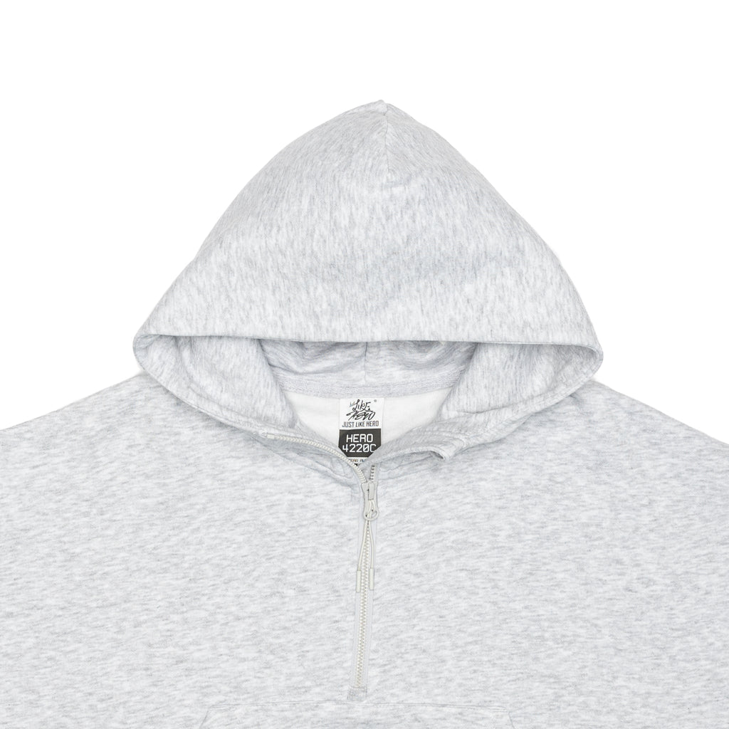 Just Like Hero HERO-4220C, Cropped Drop Shoulder 1/2 Zip Hoodie, Ash Heather