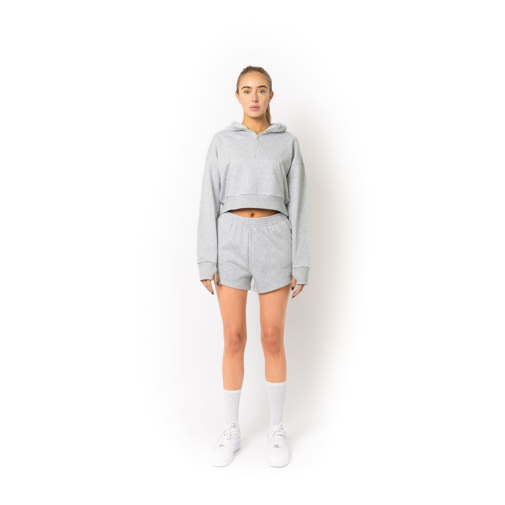 Just Like Hero HERO-4220C, Cropped Drop Shoulder 1/2 Zip Hoodie, Ash Heather