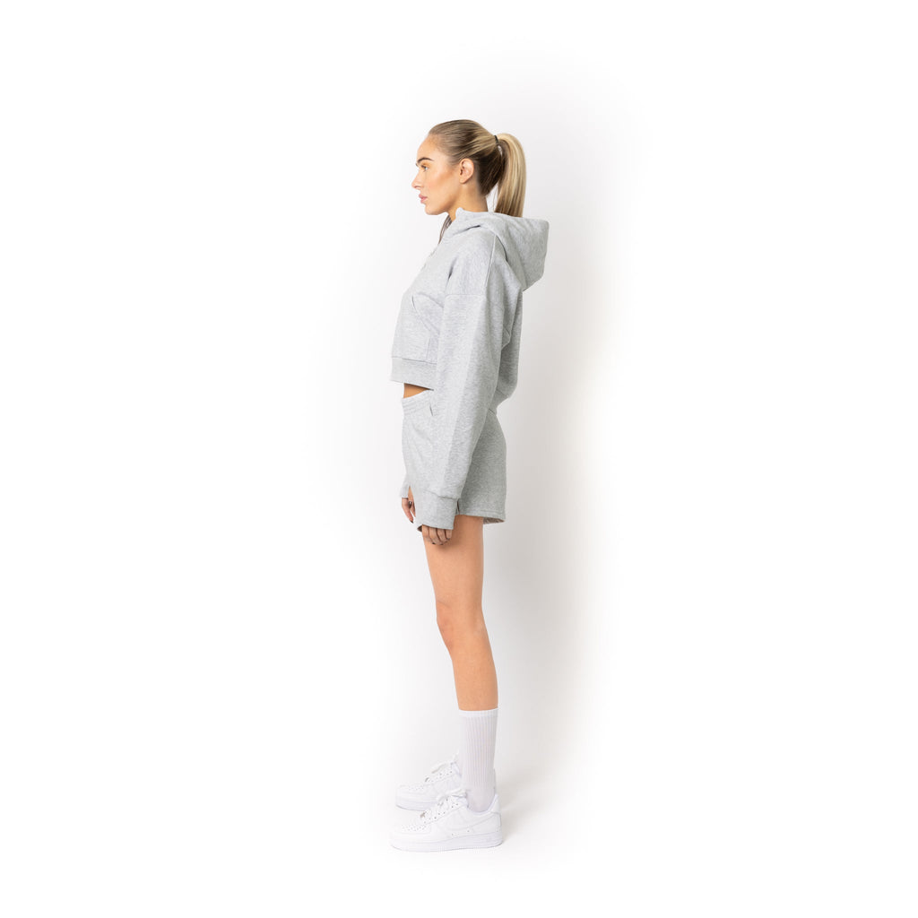 Just Like Hero HERO-4220C, Cropped Drop Shoulder 1/2 Zip Hoodie, Ash Heather