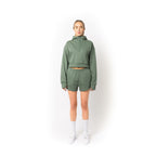 Just Like Hero HERO-4220C, Cropped Drop Shoulder 1/2 Zip Hoodie, Dusty Green