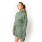Just Like Hero HERO-4220C, Cropped Drop Shoulder 1/2 Zip Hoodie, Dusty Green