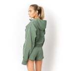 Just Like Hero HERO-4220C, Cropped Drop Shoulder 1/2 Zip Hoodie, Dusty Green