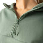 Just Like Hero HERO-4220C, Cropped Drop Shoulder 1/2 Zip Hoodie, Dusty Green
