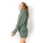 Just Like Hero HERO-4220C, Cropped Drop Shoulder 1/2 Zip Hoodie, Dusty Green