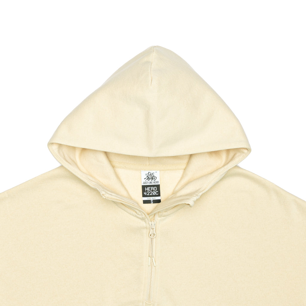 Just Like Hero HERO-4220C, Cropped Drop Shoulder 1/2 Zip Hoodie, Ivory