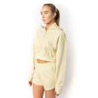 Just Like Hero HERO-4220C, Cropped Drop Shoulder 1/2 Zip Hoodie, Ivory