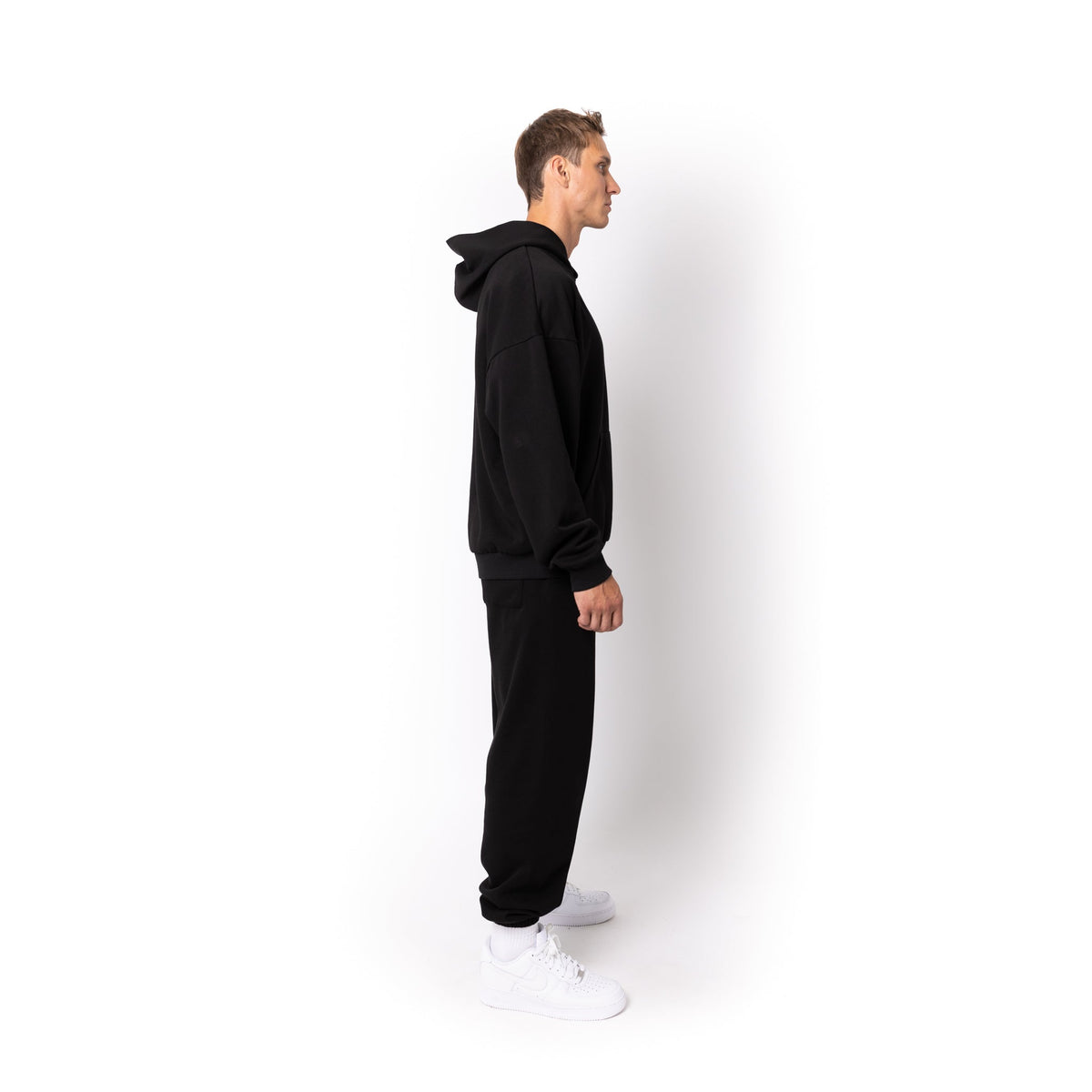 Just Like Hero HERO-2120, Unisex Drop Shoulder Pullover Hoodie, Black