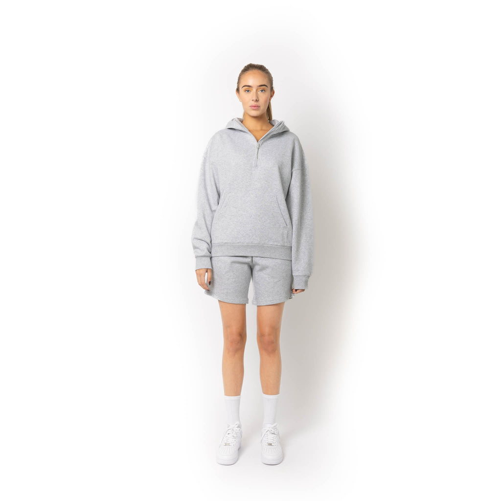 Just Like Hero HERO-4220, Unisex Drop Shoulder 1/2 Zip Hoodie, Ash Heather