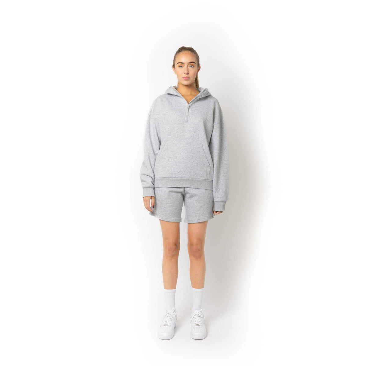 Just Like Hero HERO-4220, Unisex Drop Shoulder 1/2 Zip Hoodie, Ash Heather