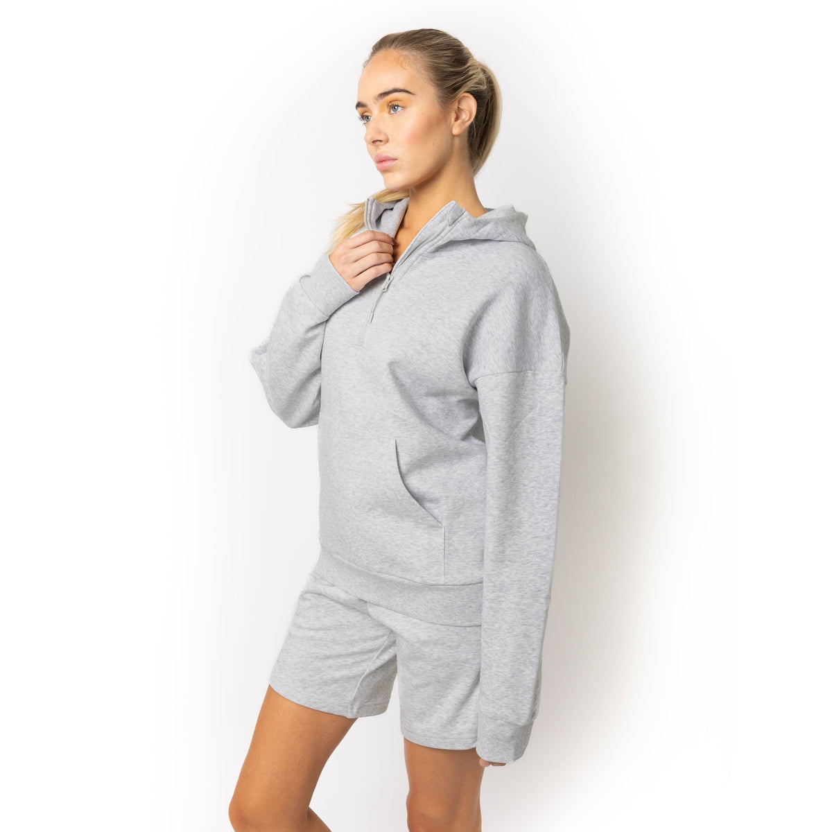 Just Like Hero HERO-4220, Unisex Drop Shoulder 1/2 Zip Hoodie, Ash Heather