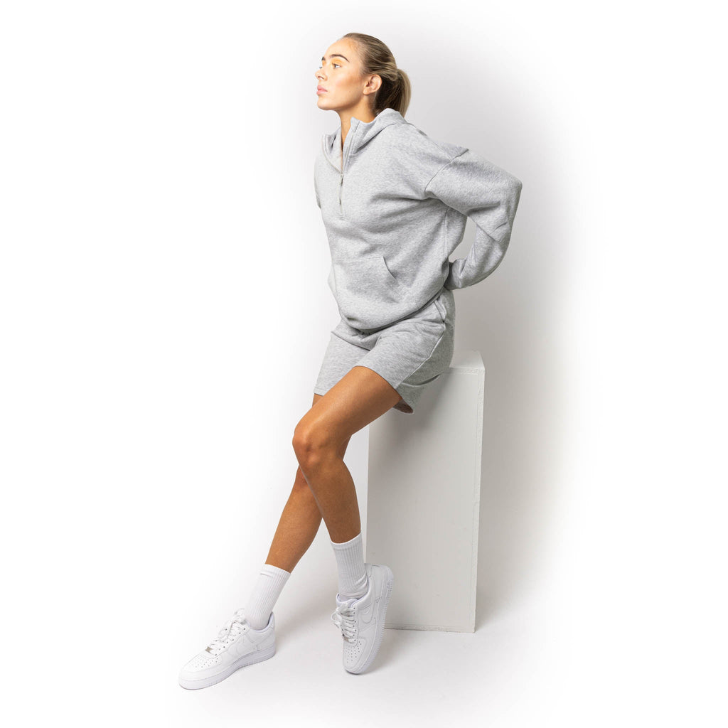 Just Like Hero HERO-4220, Unisex Drop Shoulder 1/2 Zip Hoodie, Ash Heather