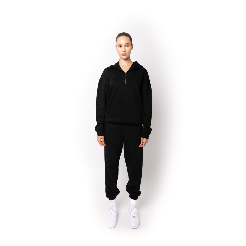 Just Like Hero HERO-4220, Unisex Drop Shoulder 1/2 Zip Hoodie, Black