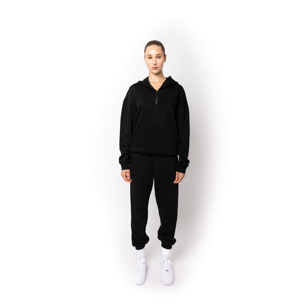 Just Like Hero HERO-4220, Unisex Drop Shoulder 1/2 Zip Hoodie, Black