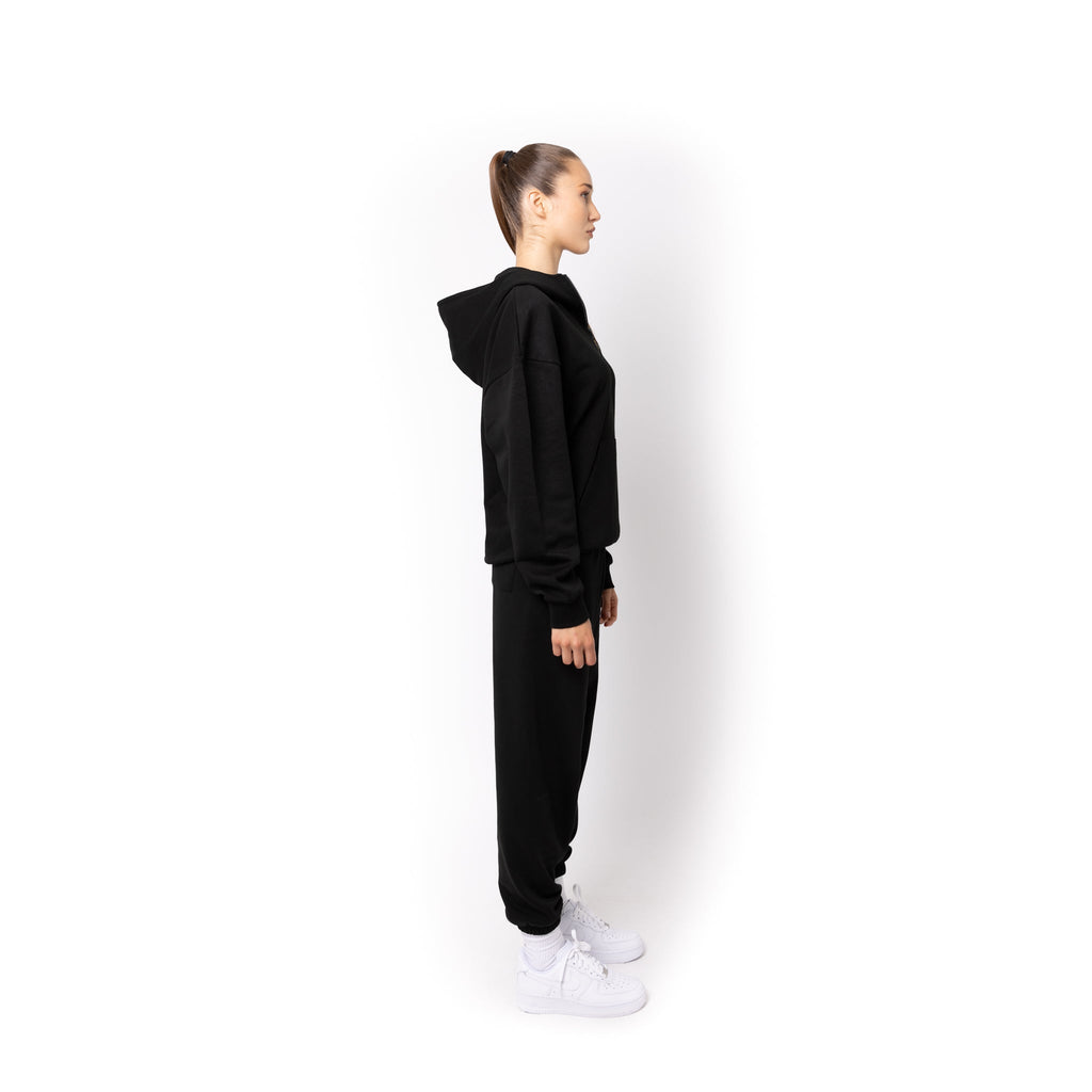 Just Like Hero HERO-4220, Unisex Drop Shoulder 1/2 Zip Hoodie, Black