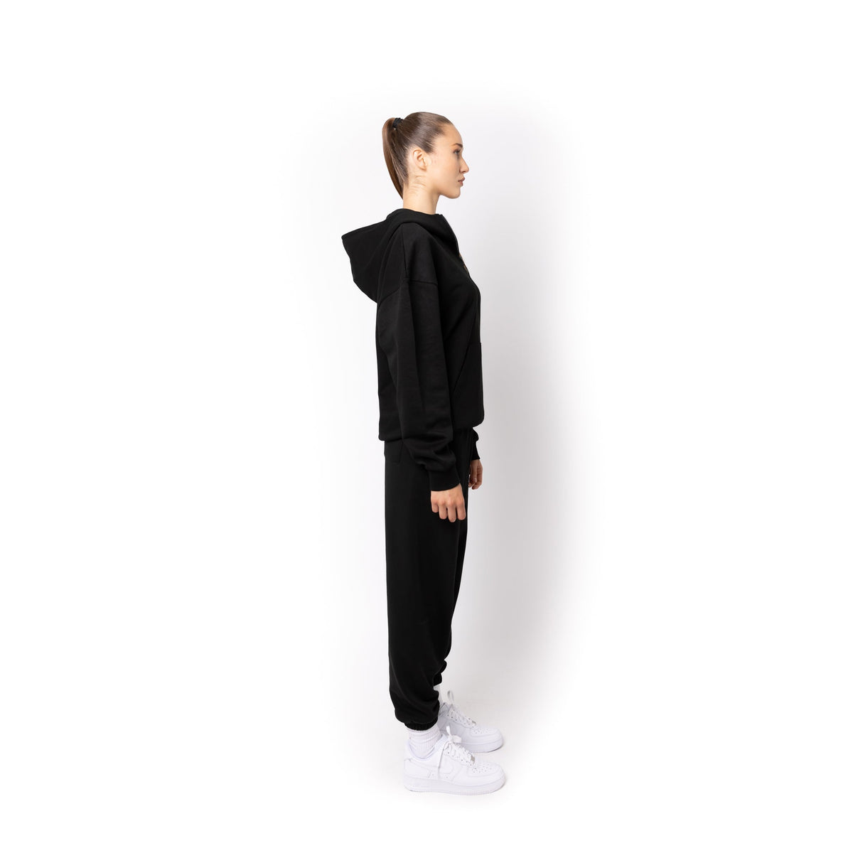 Just Like Hero HERO-4220, Unisex Drop Shoulder 1/2 Zip Hoodie, Black