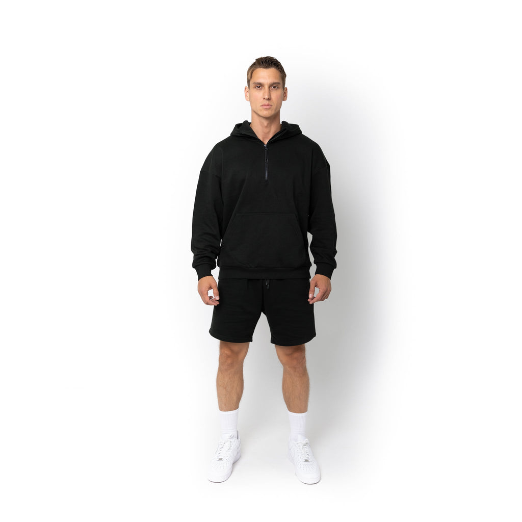 Just Like Hero HERO-4220, Unisex Drop Shoulder 1/2 Zip Hoodie, Black