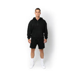 Just Like Hero HERO-4220, Unisex Drop Shoulder 1/2 Zip Hoodie, Black