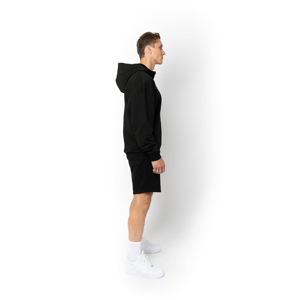 Just Like Hero HERO-4220, Unisex Drop Shoulder 1/2 Zip Hoodie, Black