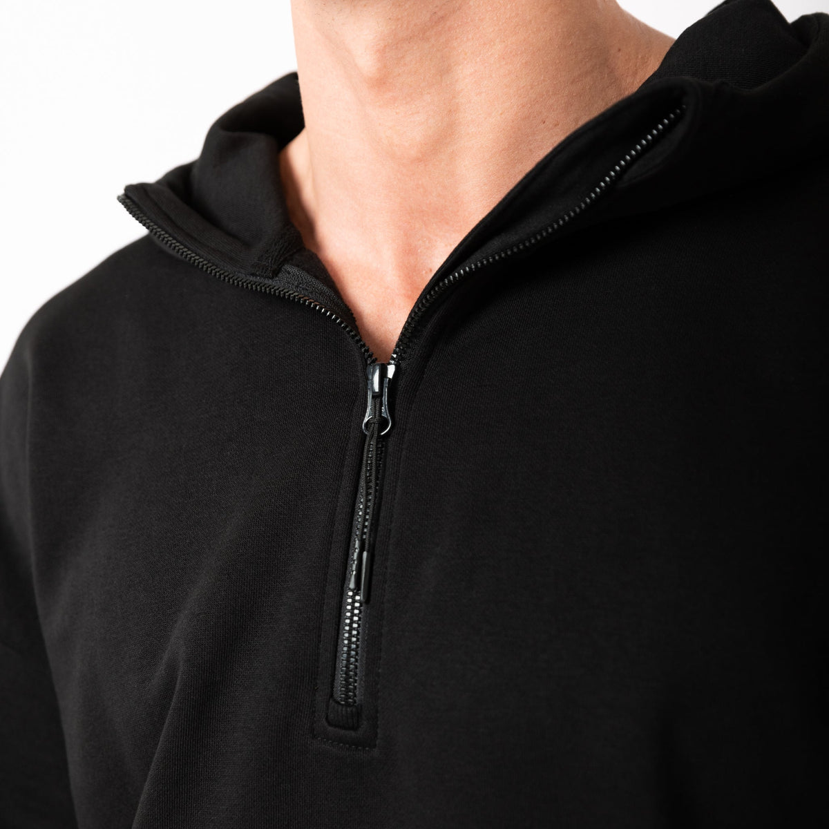 Just Like Hero HERO-4220, Unisex Drop Shoulder 1/2 Zip Hoodie, Black