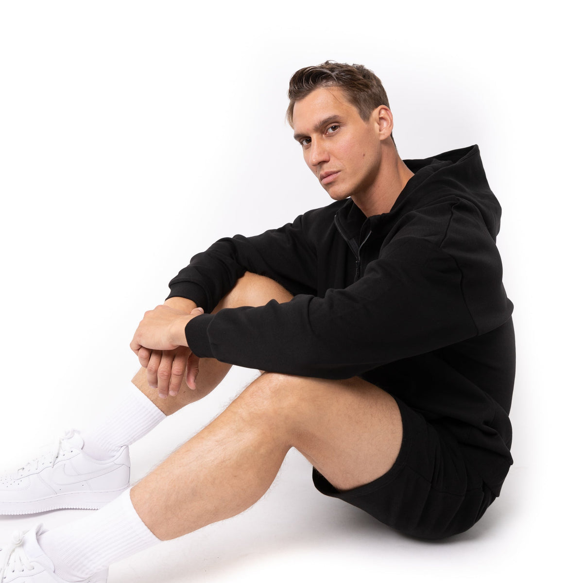 Just Like Hero HERO-4220, Unisex Drop Shoulder 1/2 Zip Hoodie, Black