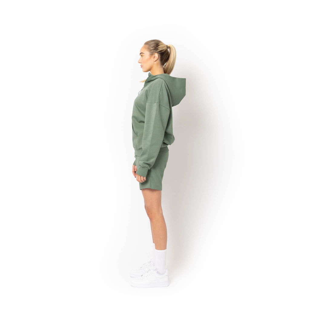 Just Like Hero HERO-4220, Unisex Drop Shoulder 1/2 Zip Hoodie, Dusty Green