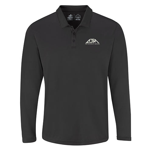 AJM International PM1901, 100% Polyester Pique Knit. 155g/m2 - 4.5oz/yd2, 3 Button Placket, Antibacterial :: Easy Care, Fade R, Black