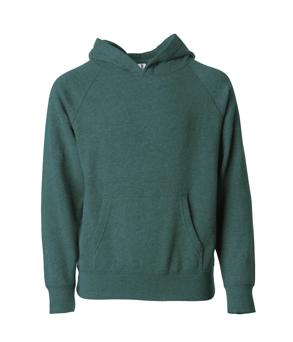 INDEPENDENT PRM15YSB, Youth Lightweight Special Blend Raglan Hooded Pullover, Moss Heather