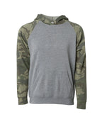 INDEPENDENT PRM15YSB, Youth Lightweight Special Blend Raglan Hooded Pullover, Nickel Forest Camo