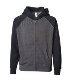 INDEPENDENT PRM15YSBZ, Youth Lightweight Special Blend Raglan Zip Hood, Carbon Black